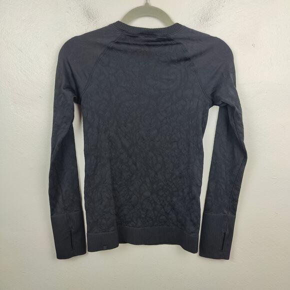 Lululemon Rest Less Pullover Womens XS Approx Black‎ Floral Embossed Seamless - Picture 4 of 5